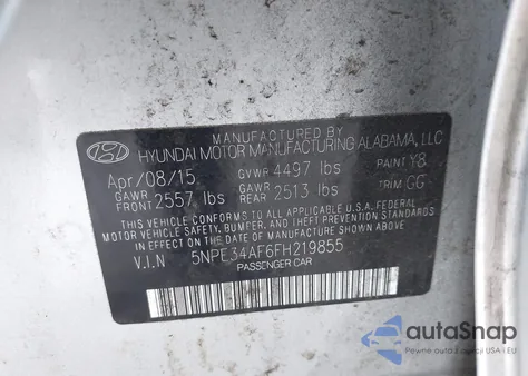 2015 Hyundai Sonata Sport из США, поврежденный, VIN 5NPE34AF6FH219855